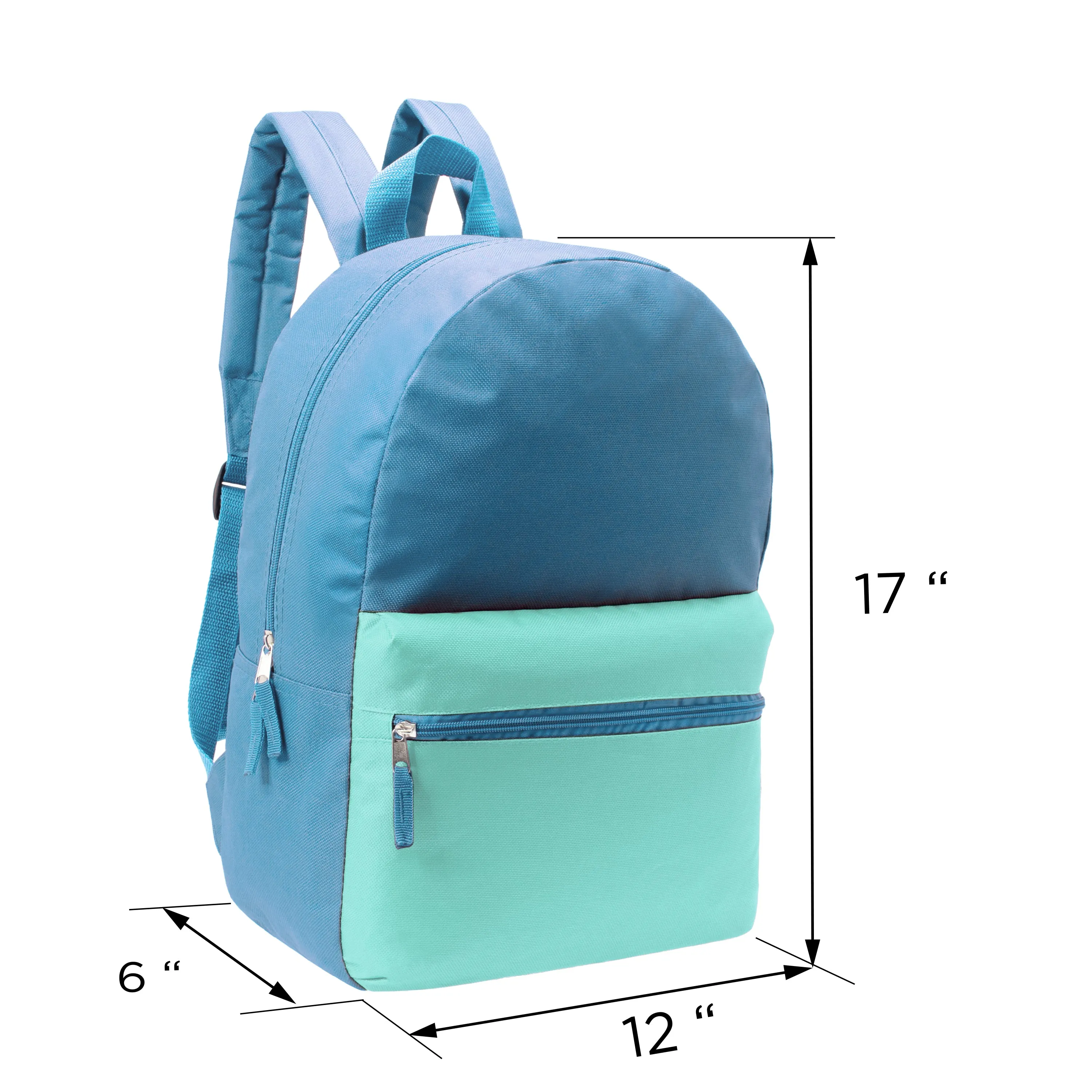 12 17" Two Tone Backpacks in 6 Color Combinations & Your Choice of 12 Bulk Hygiene Kits - Wholesale Care Package: Homeless, Emergency, Charity