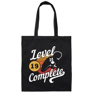 19th Birthday Gamer Level Complete 19 Years Gift Canvas Tote Bag