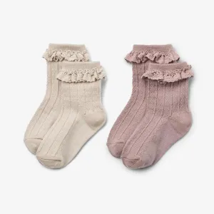 2 pk Wool Lace Socks Nora - dry rose