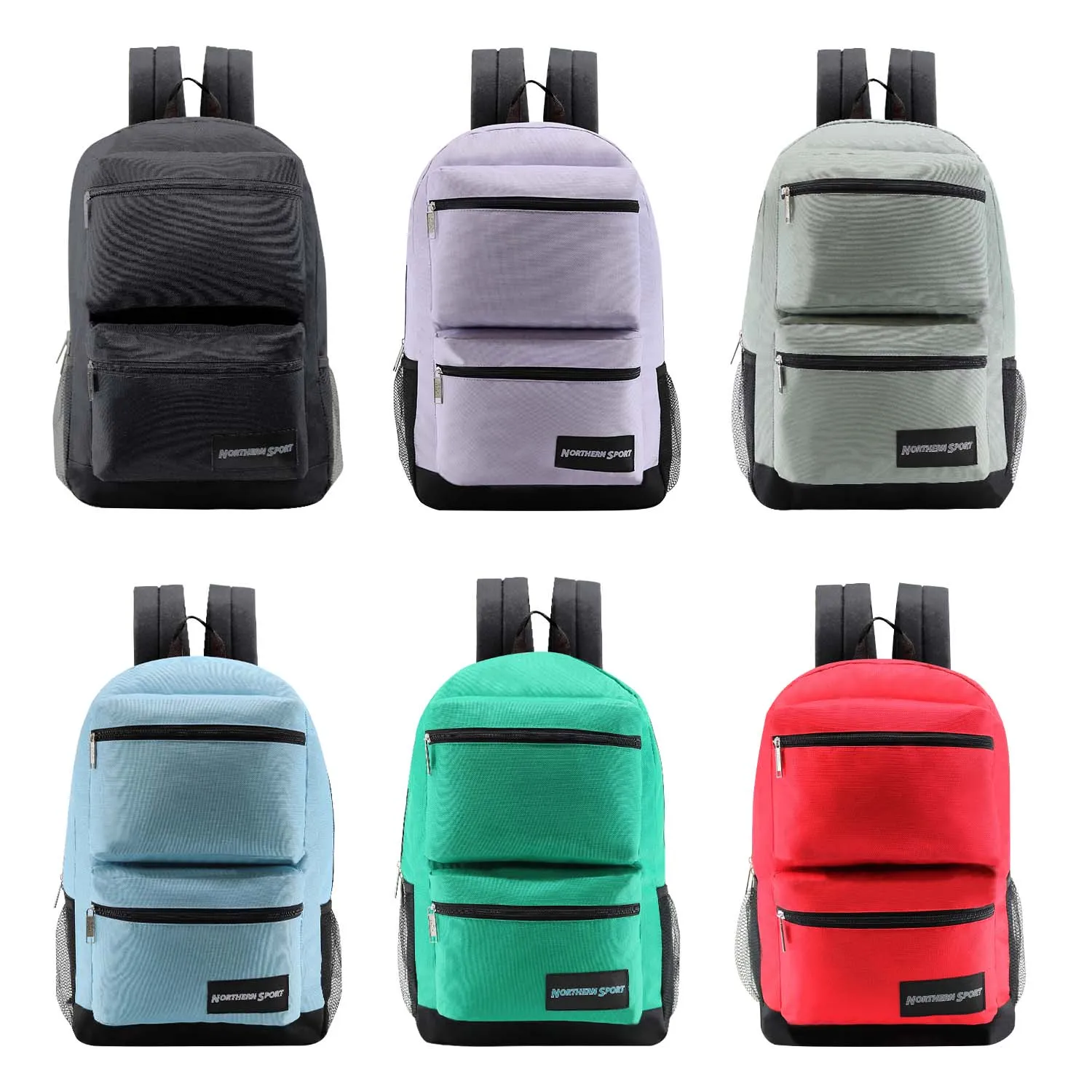 24 Pack of 17" Premium and Classic Style Wholesale Backpack in Assorted Colors and Prints - Bulk Case of 24