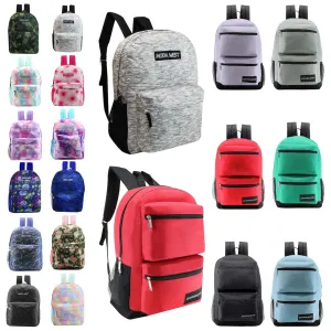 24 Pack of 17" Premium and Classic Style Wholesale Backpack in Assorted Colors and Prints - Bulk Case of 24