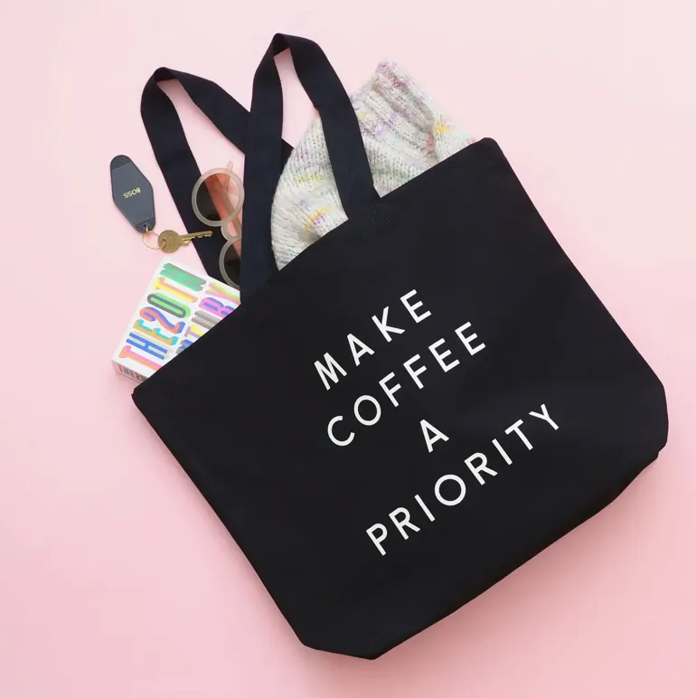 Alphabet Bags Canvas Bag - Make Coffee a Priority - Black