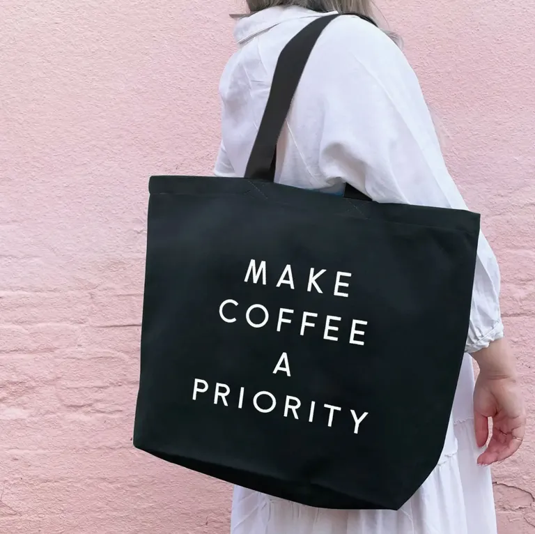 Alphabet Bags Canvas Bag - Make Coffee a Priority - Black