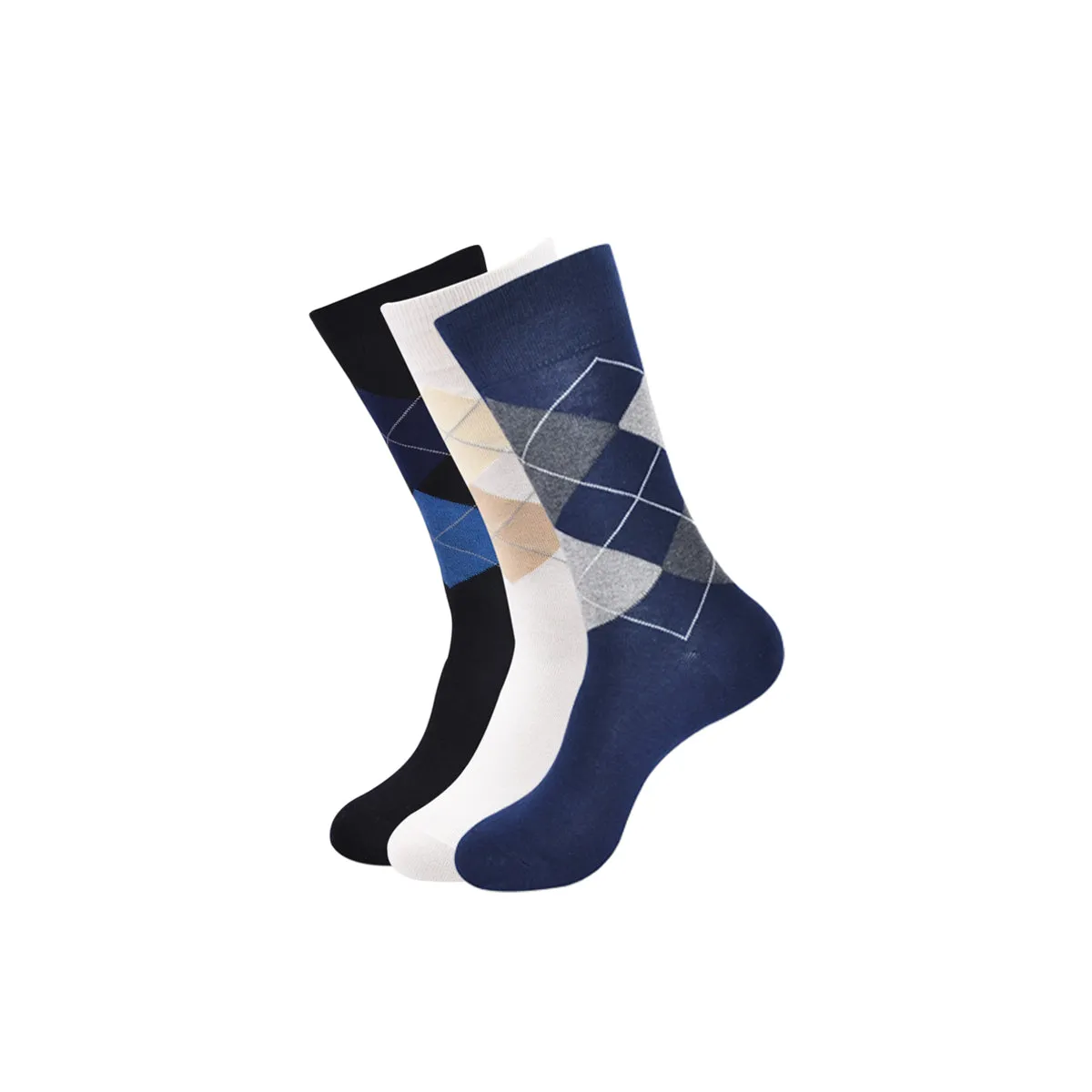 Balenzia Men's Classic Argyle Socks- (Pack of 3 Pairs/1U) (Black,White,Navy)