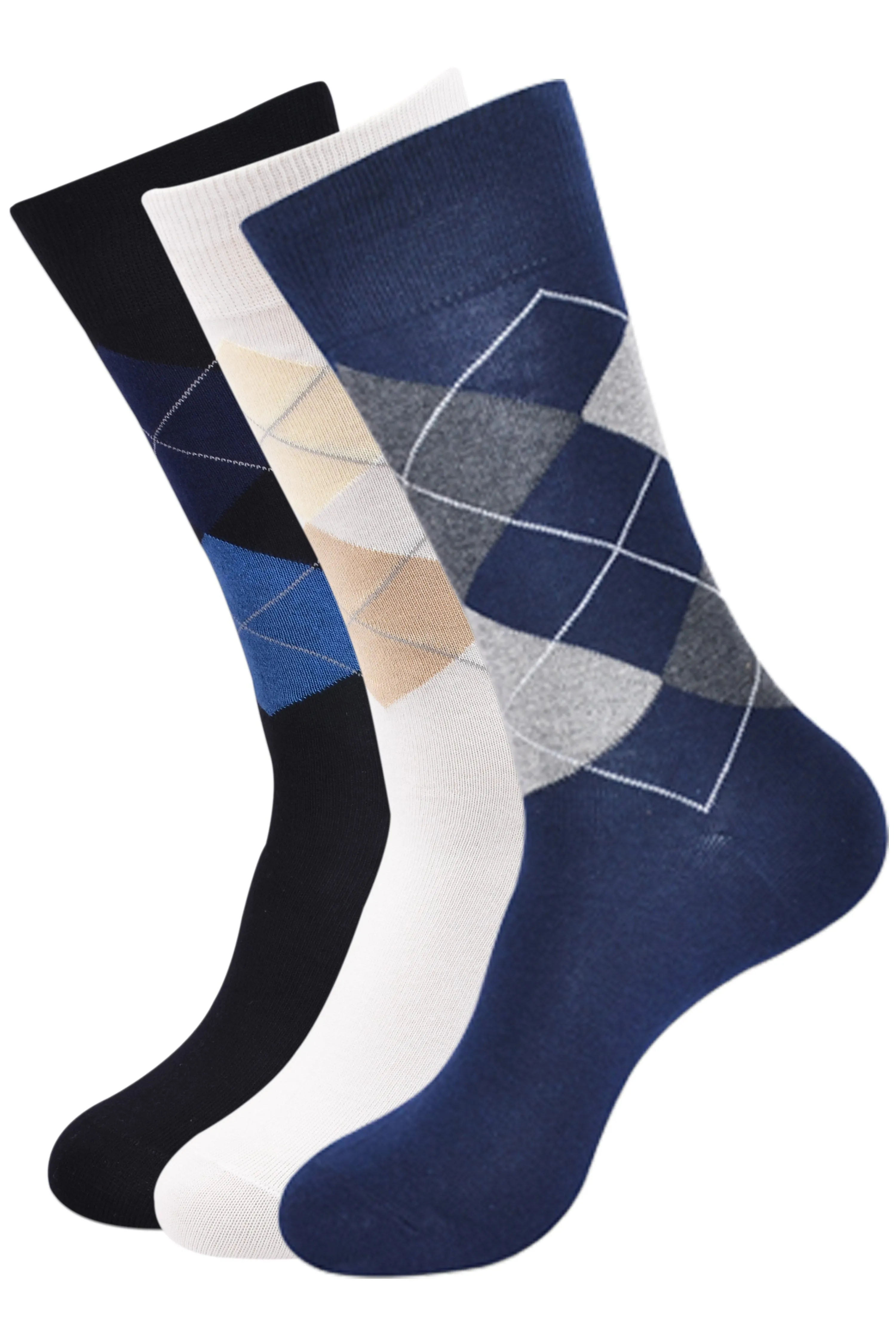 Balenzia Men's Classic Argyle Socks- (Pack of 3 Pairs/1U) (Black,White,Navy)