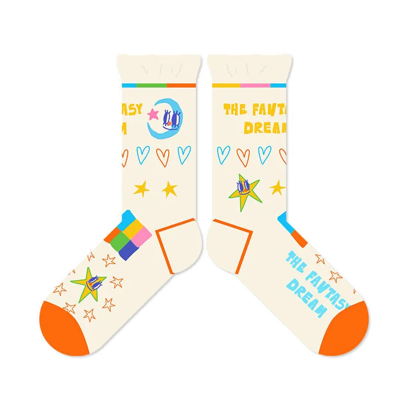 Beligogo Blissful 4-Pack Vibrant Cosmic Crew Socks for All Seasons