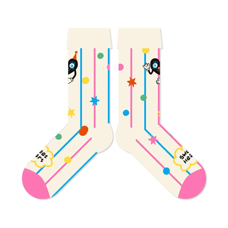 Beligogo Blissful 4-Pack Vibrant Cosmic Crew Socks for All Seasons