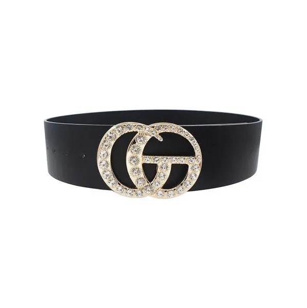 Below The Belt Wide Leather Belt With Multi Rhinestone Buckle