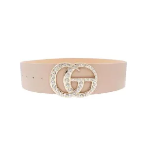 Below The Belt Wide Leather Belt With Multi Rhinestone Buckle