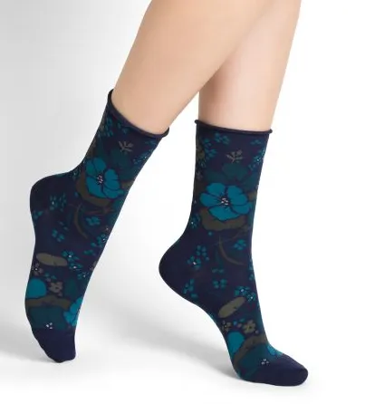 Bleuforet Women's Floral Velvet Cotton Roll-Top Socks