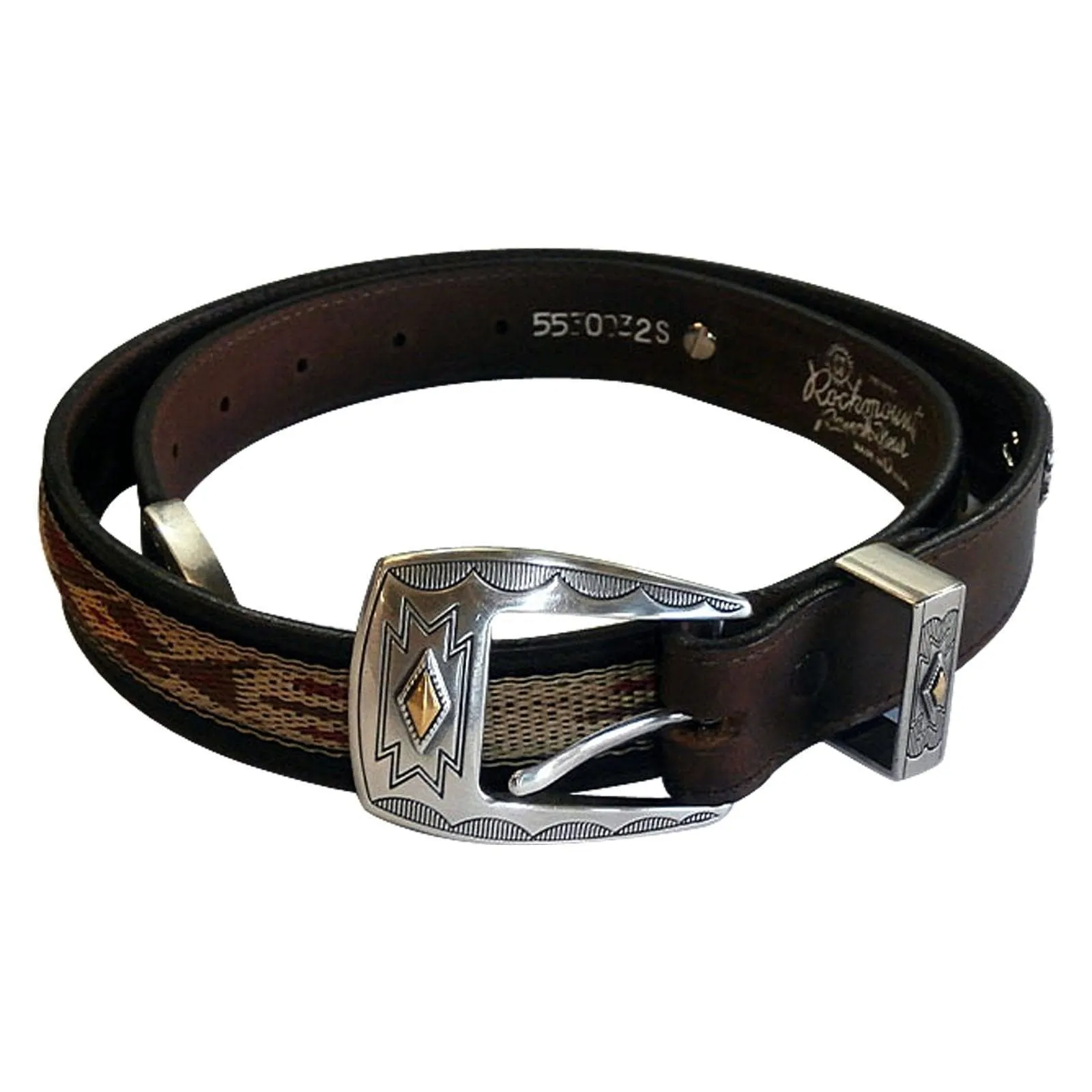 Brown Native Ribbon Genuine Leather Western Belt with Conchos