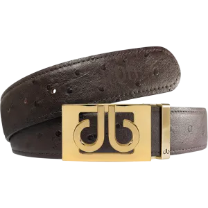 Brown Ostrich Textured Leather Strap with Buckle