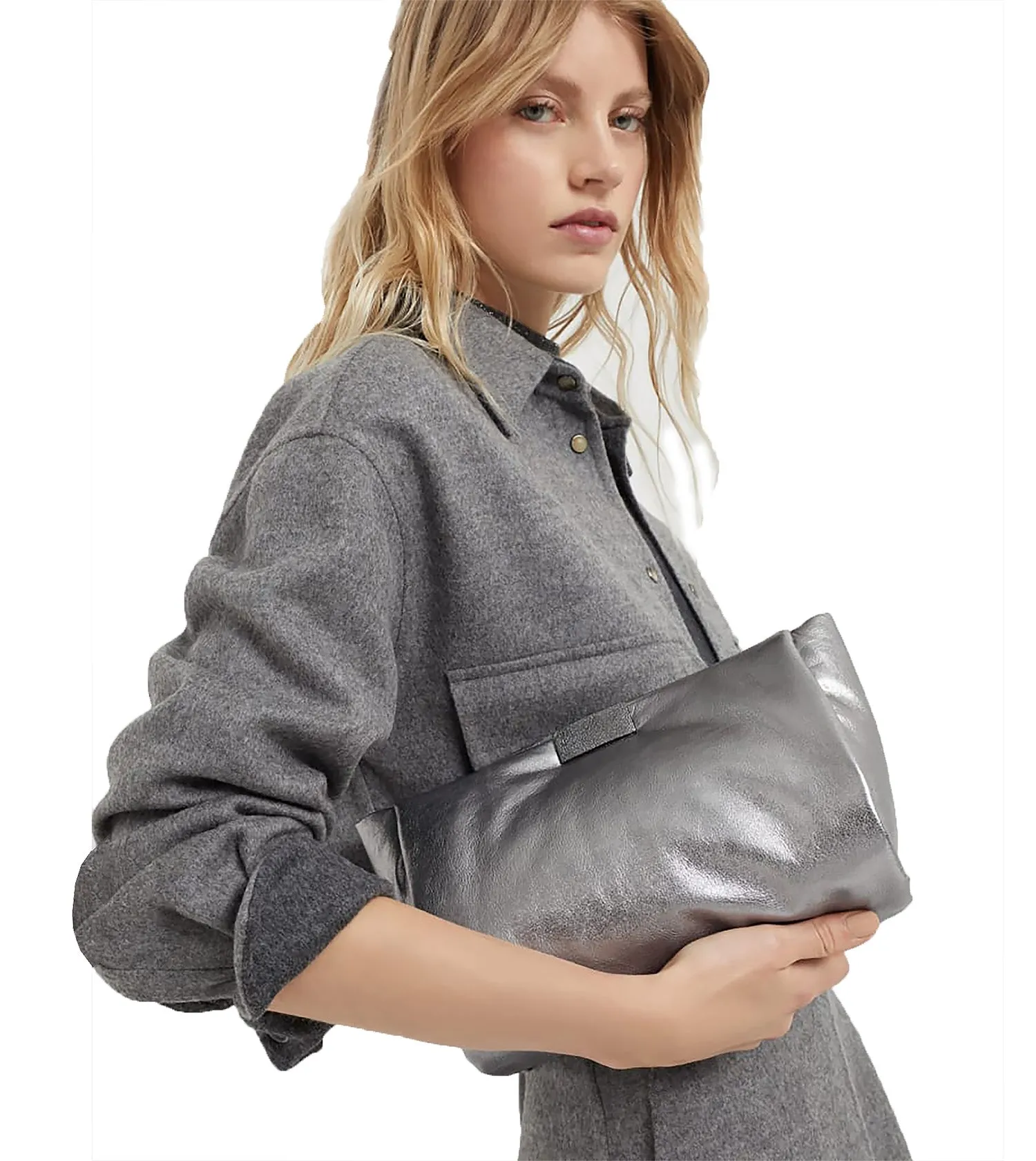 BRUNELLO CUCINELLI Metallic Leather Clutch