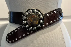 Chocolate Brown Moroccan Leather Belt w/ Round Buckle