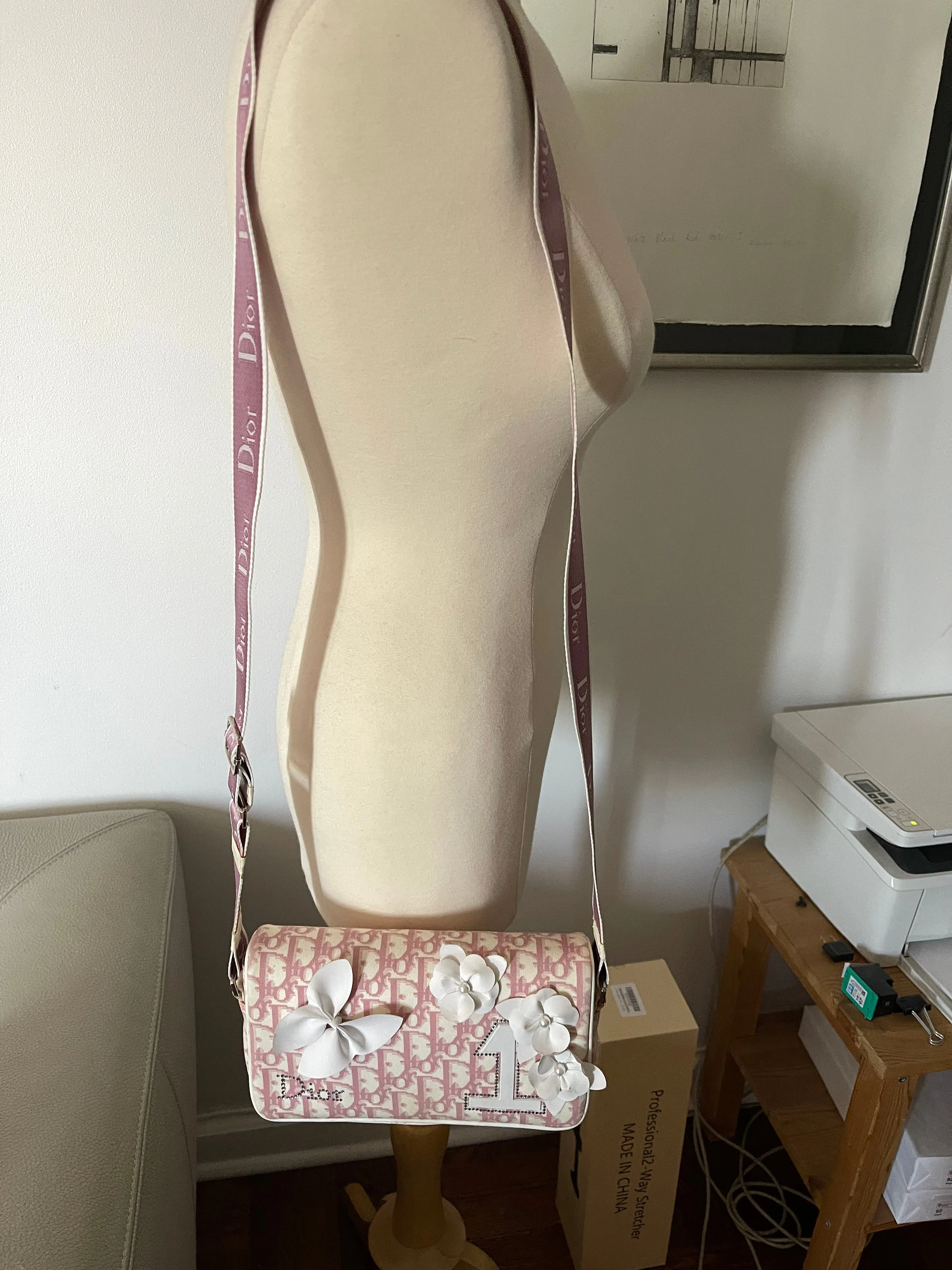 Christian Dior Pink Floral Trotter Oblique Crossbody Bag!