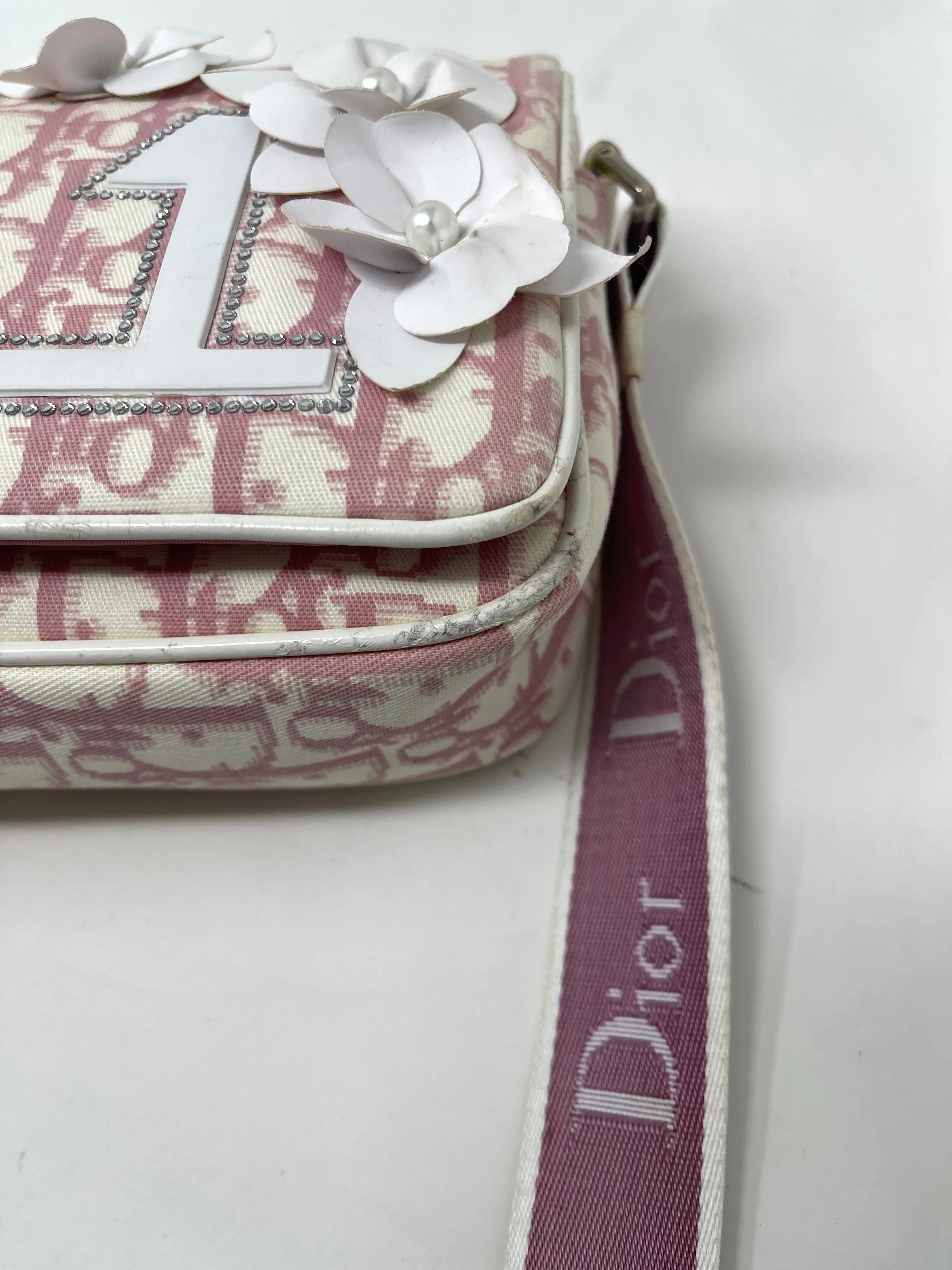 Christian Dior Pink Floral Trotter Oblique Crossbody Bag!