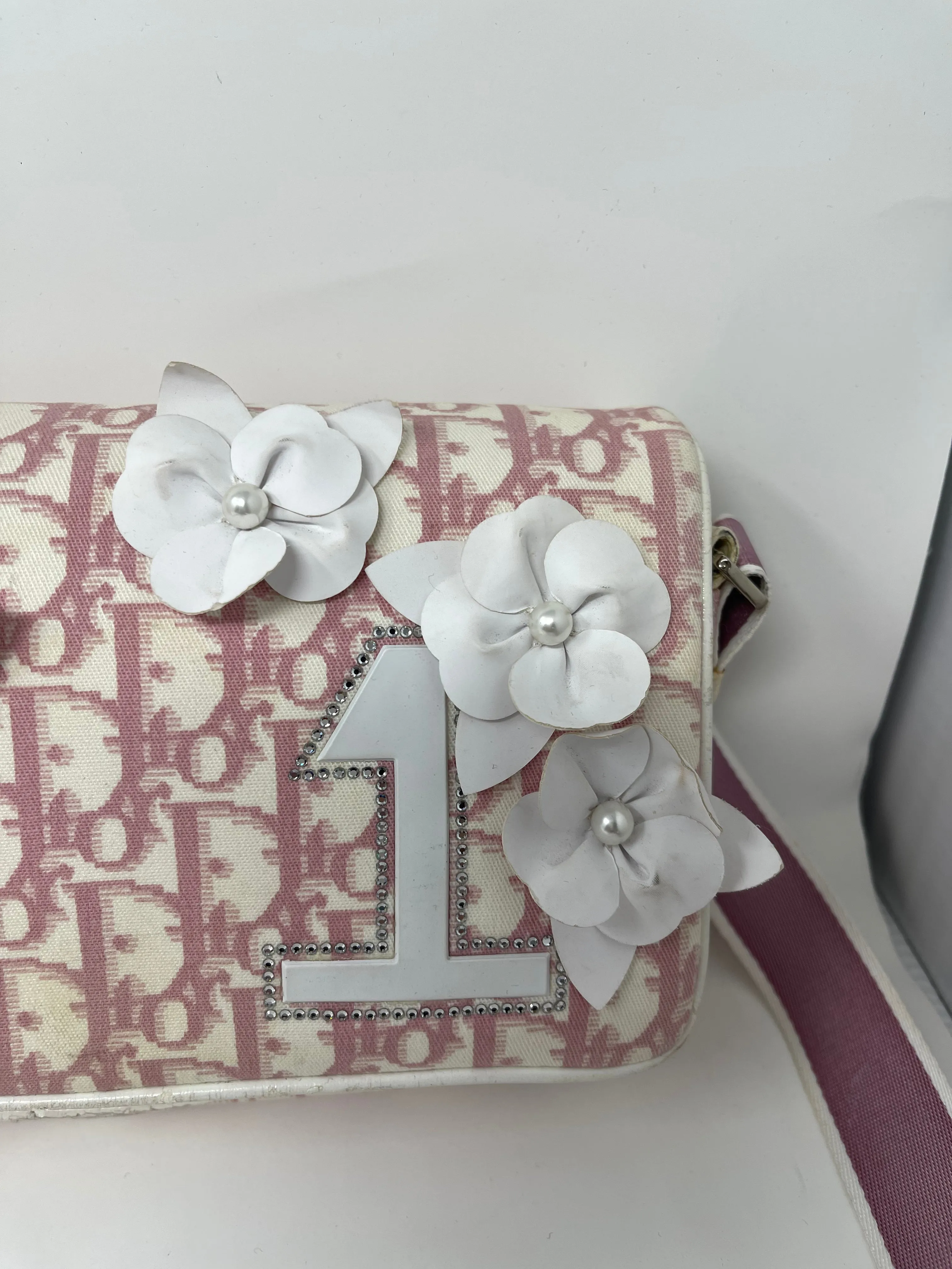 Christian Dior Pink Floral Trotter Oblique Crossbody Bag!