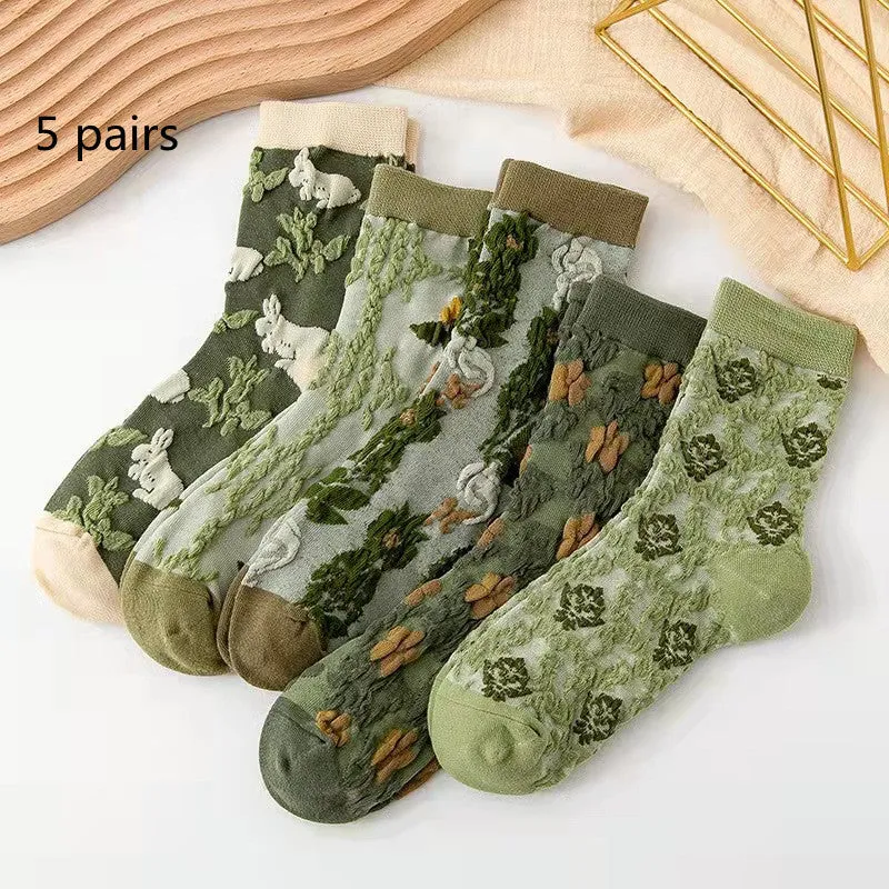 Cotton Socks Embossed  Three-dimensional Small Flower Socks