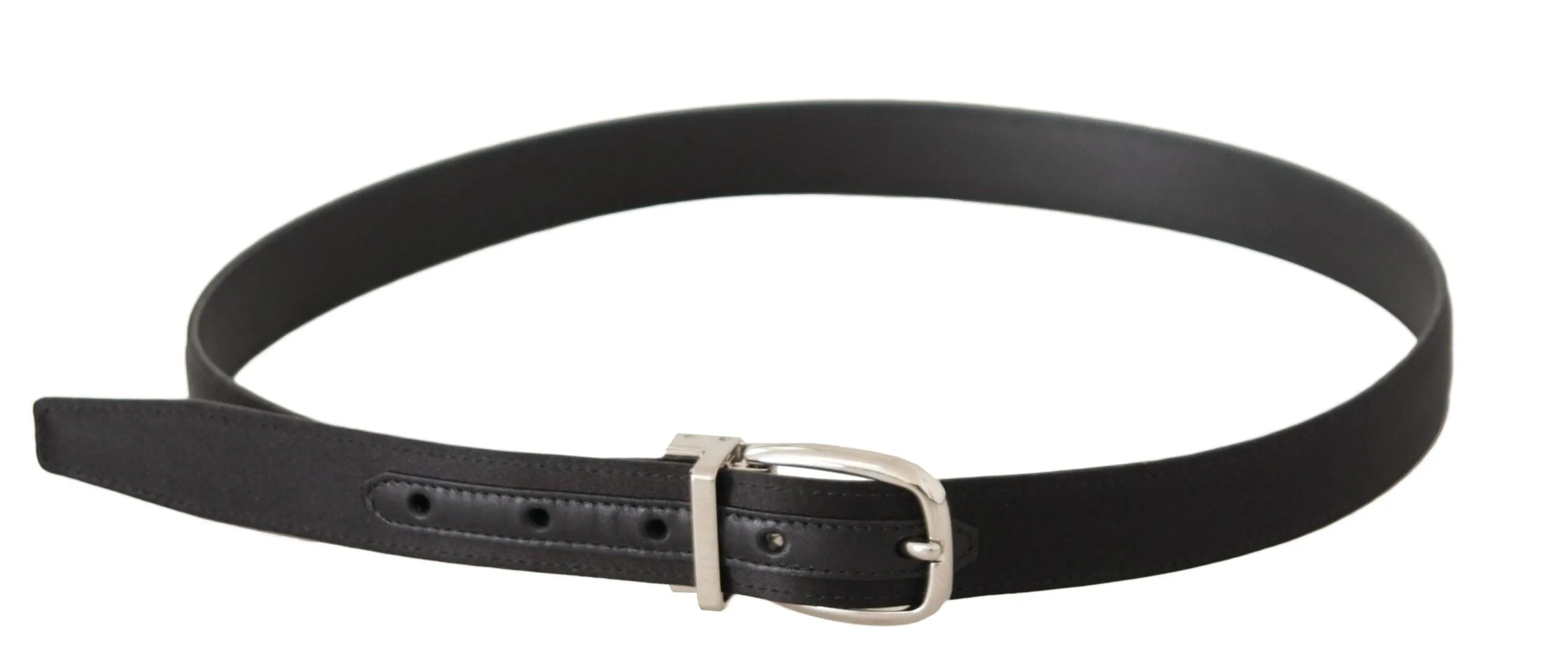 Dolce & Gabbana Black Canvas Leather Silver Logo Metal Buckle Belt