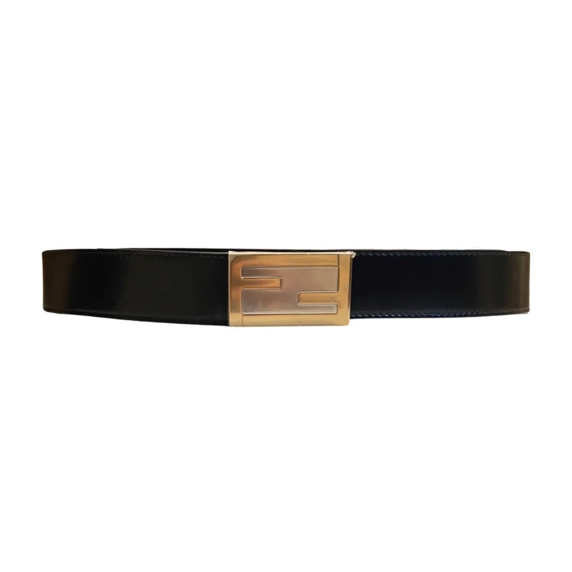 Fendi Mens Black Smooth Calf Leather Gold Logo Buckle 110