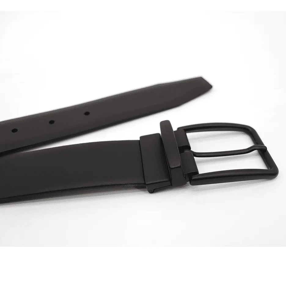 Gai Mattiolo Smooth Reversible Leather Belt, Pure Black Pin Buckle, Genuine Leather, Double Side