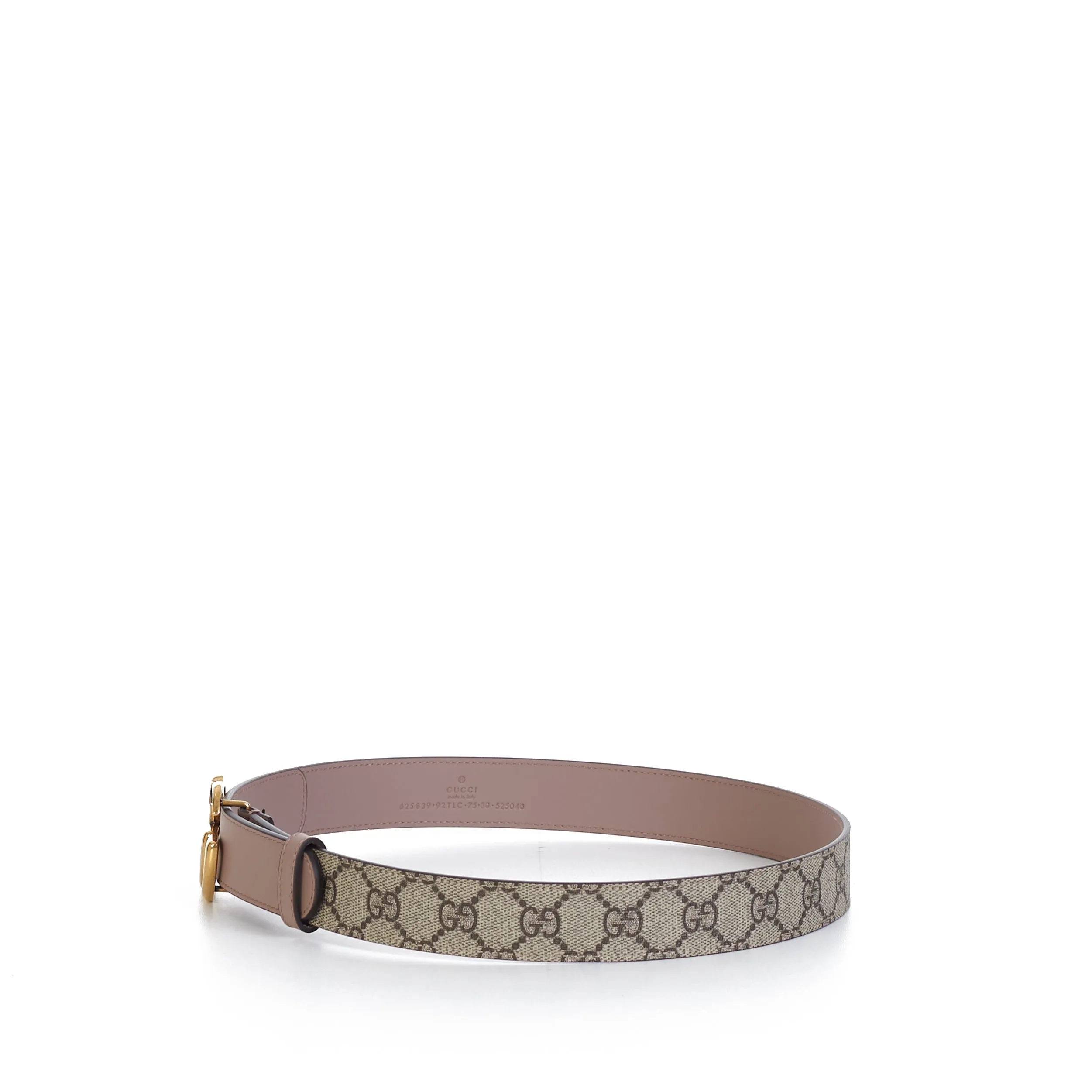 GG Thin Marmont Belt In Beige GG Supreme & Pink Leather