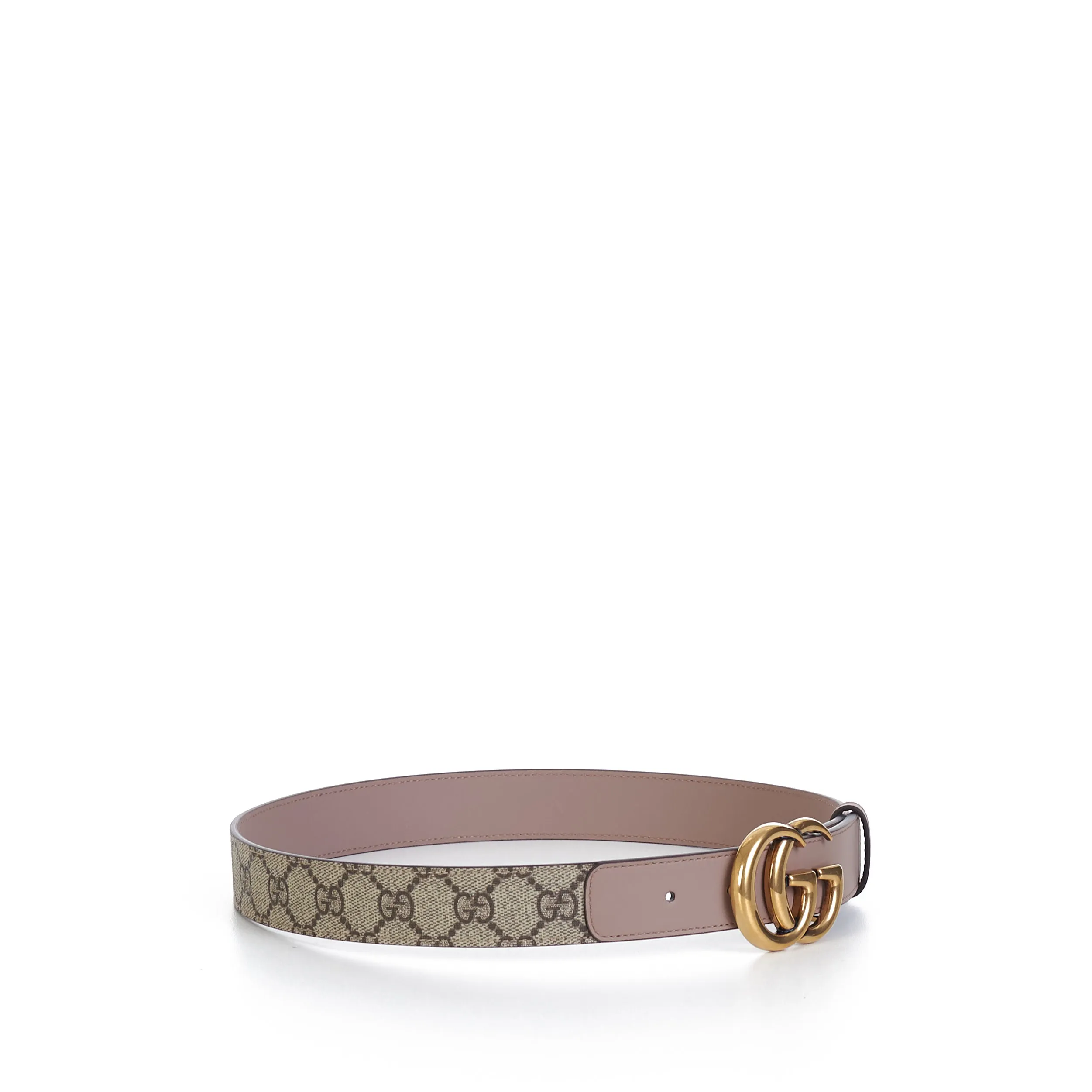 GG Thin Marmont Belt In Beige GG Supreme & Pink Leather