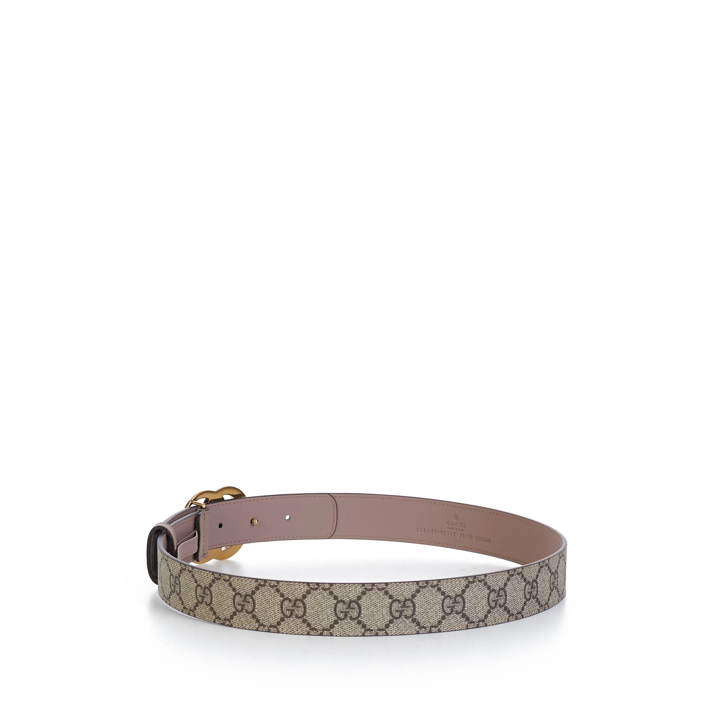 GG Thin Marmont Belt In Beige GG Supreme & Pink Leather