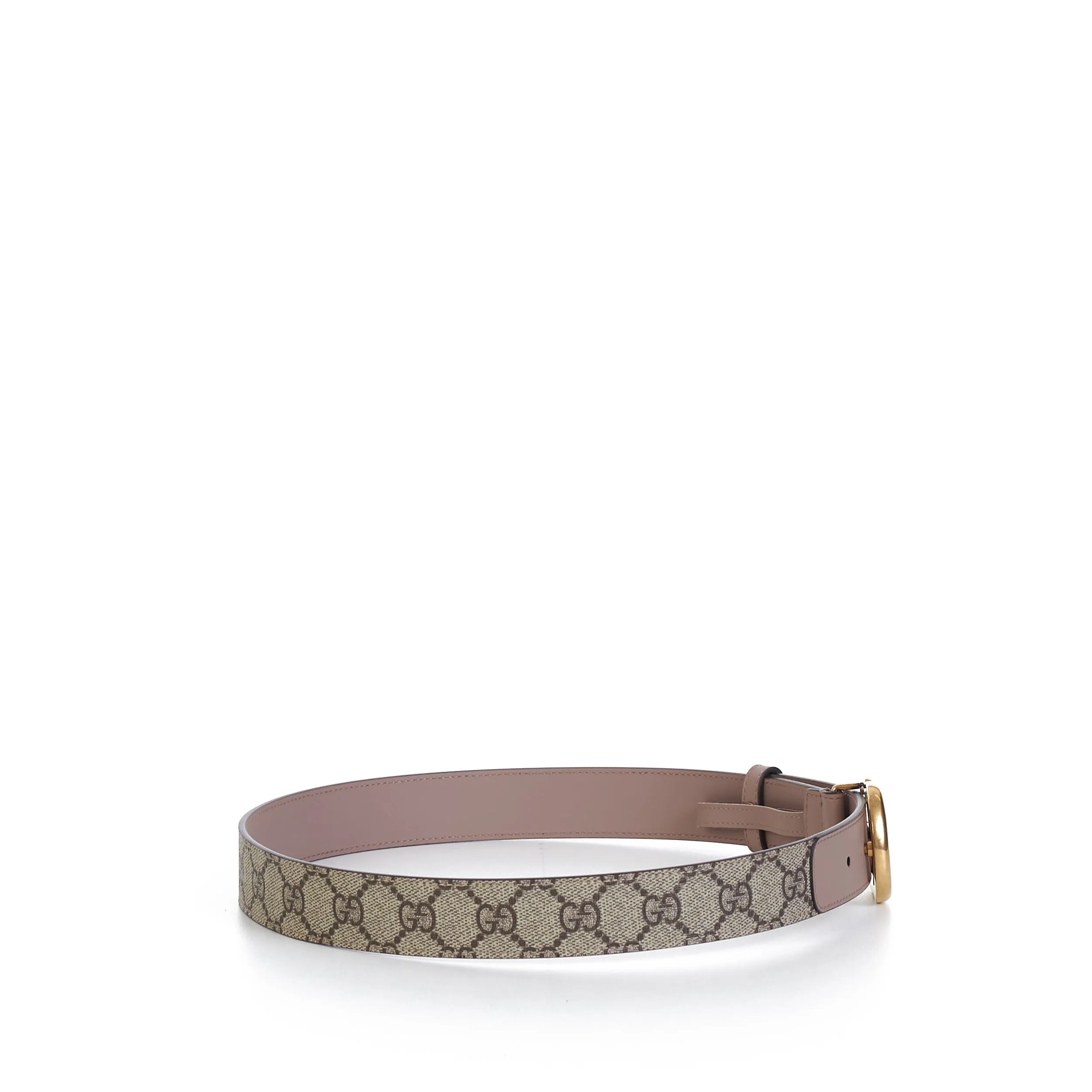 GG Thin Marmont Belt In Beige GG Supreme & Pink Leather