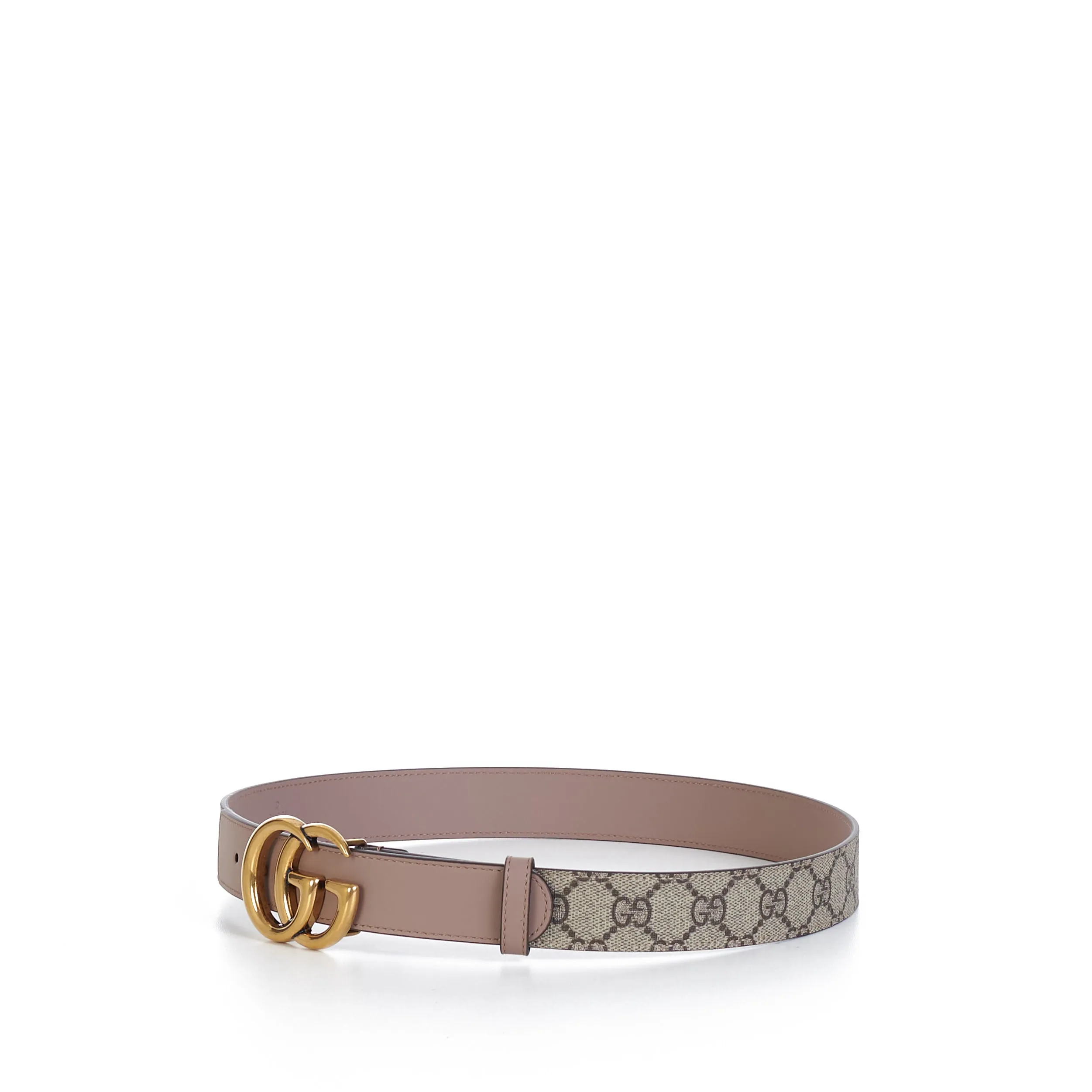 GG Thin Marmont Belt In Beige GG Supreme & Pink Leather