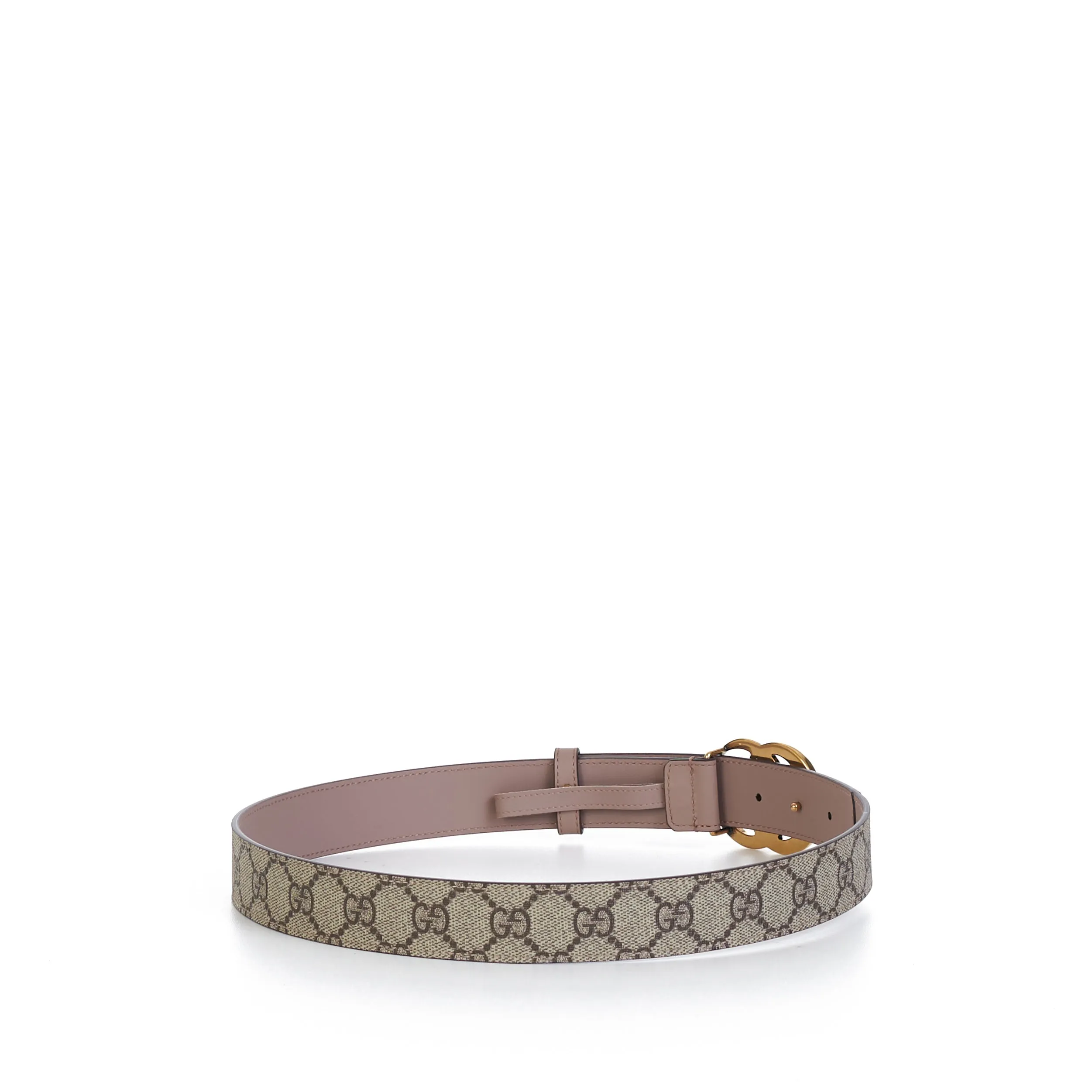 GG Thin Marmont Belt In Beige GG Supreme & Pink Leather