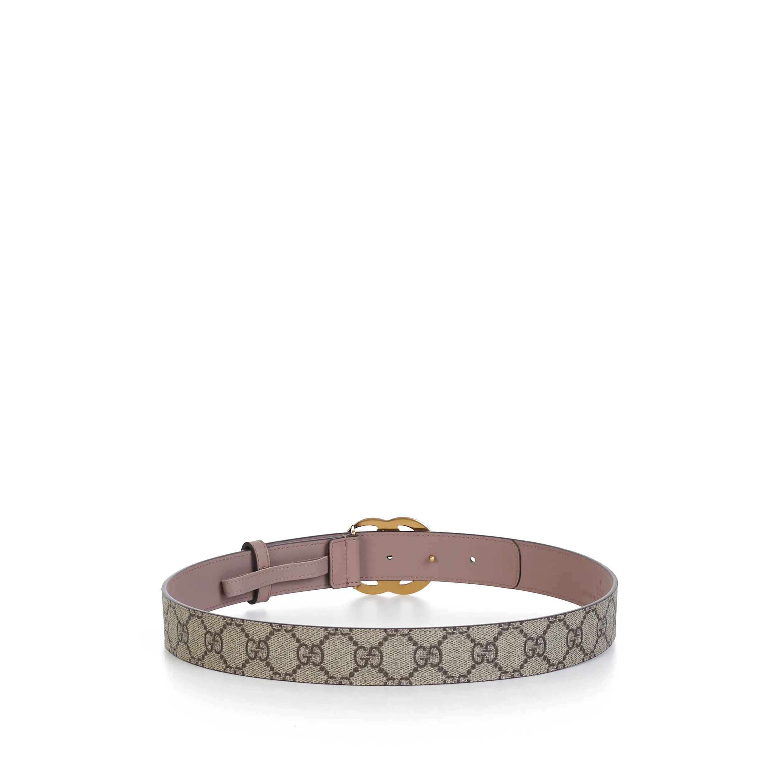 GG Thin Marmont Belt In Beige GG Supreme & Pink Leather