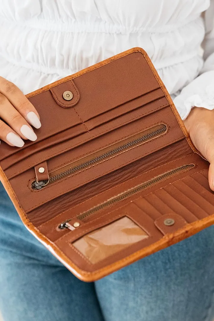 HAND TOOLED FLOWER FLAT WALLET VINTAGE BROWN