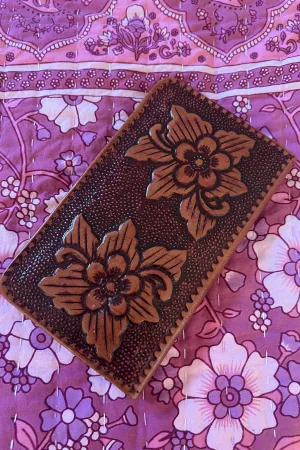 HAND TOOLED FLOWER FLAT WALLET VINTAGE BROWN