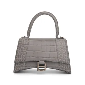 Hourglass Small Croco Embossed Bag in Grey