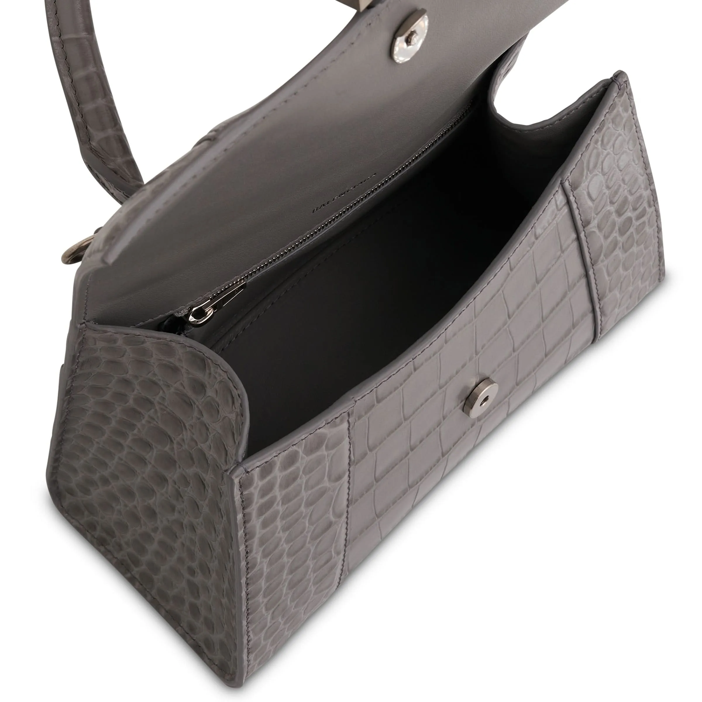 Hourglass Small Croco Embossed Bag in Grey