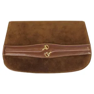 Iconic 1970s Gucci Brown Italian Suede and Leather Clutch