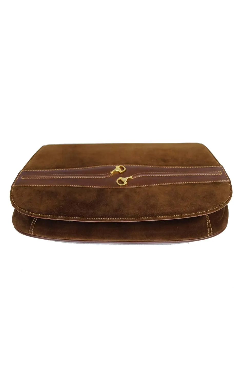 Iconic 1970s Gucci Brown Italian Suede and Leather Clutch