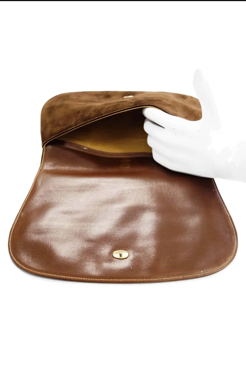 Iconic 1970s Gucci Brown Italian Suede and Leather Clutch