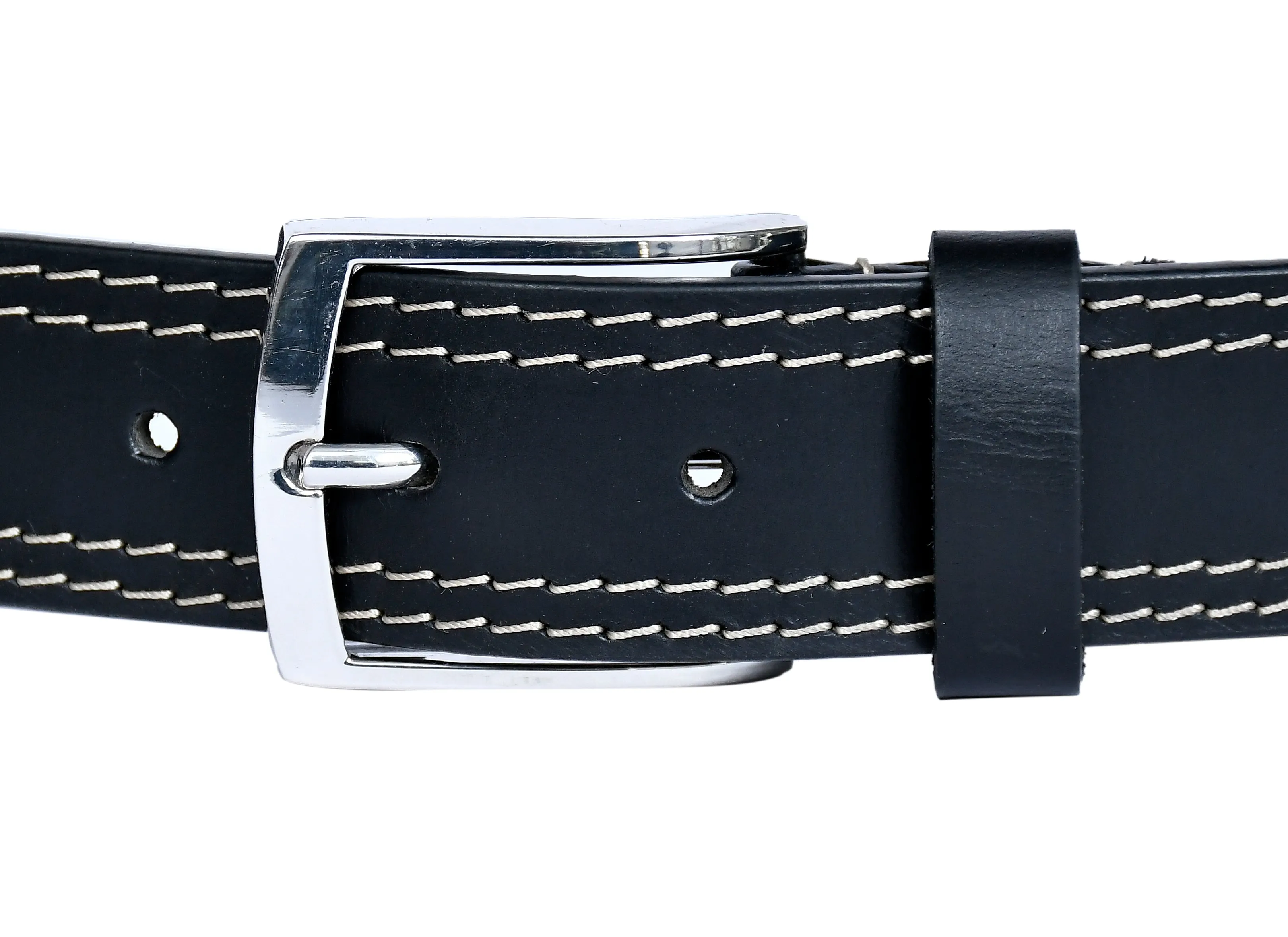 Introducing our "Eclipse Noir" Black Leather Belt with White Stitching. Art: LB-822