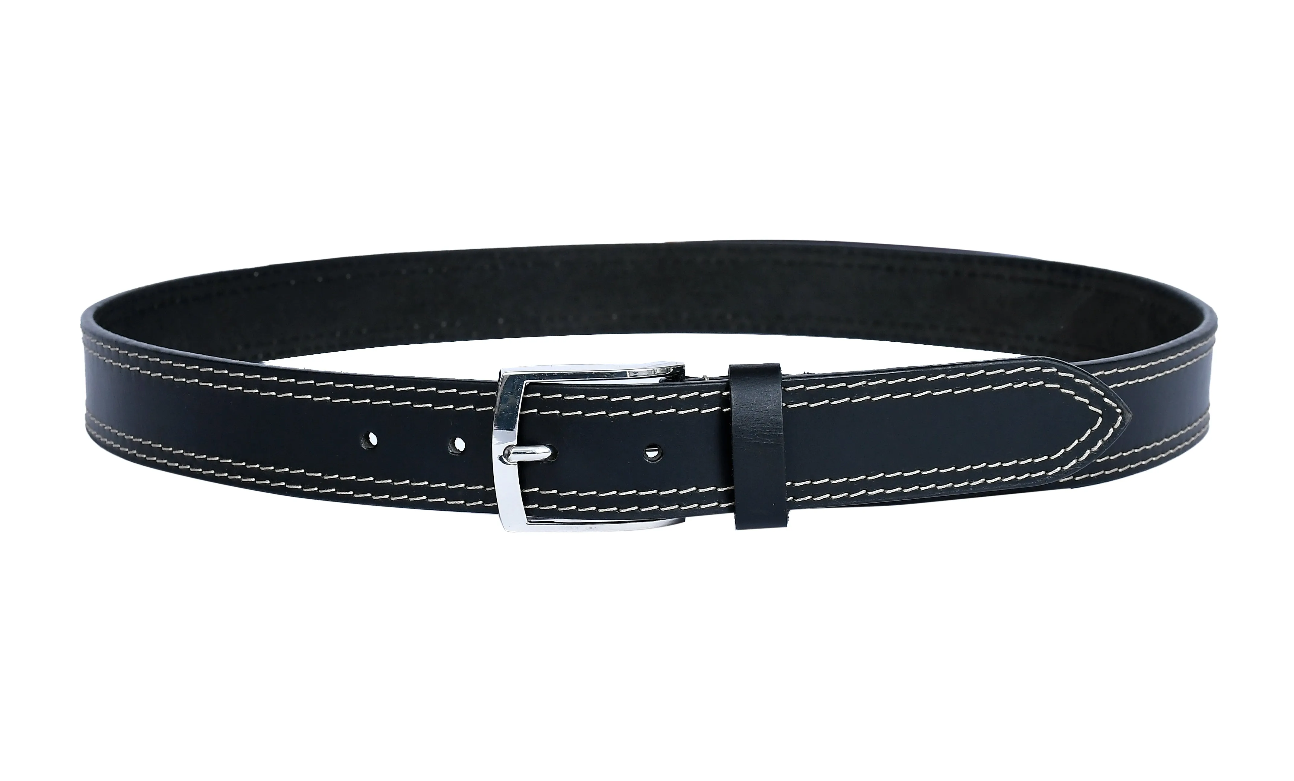 Introducing our "Eclipse Noir" Black Leather Belt with White Stitching. Art: LB-822