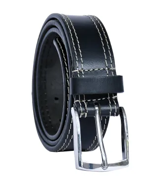 Introducing our "Eclipse Noir" Black Leather Belt with White Stitching. Art: LB-822