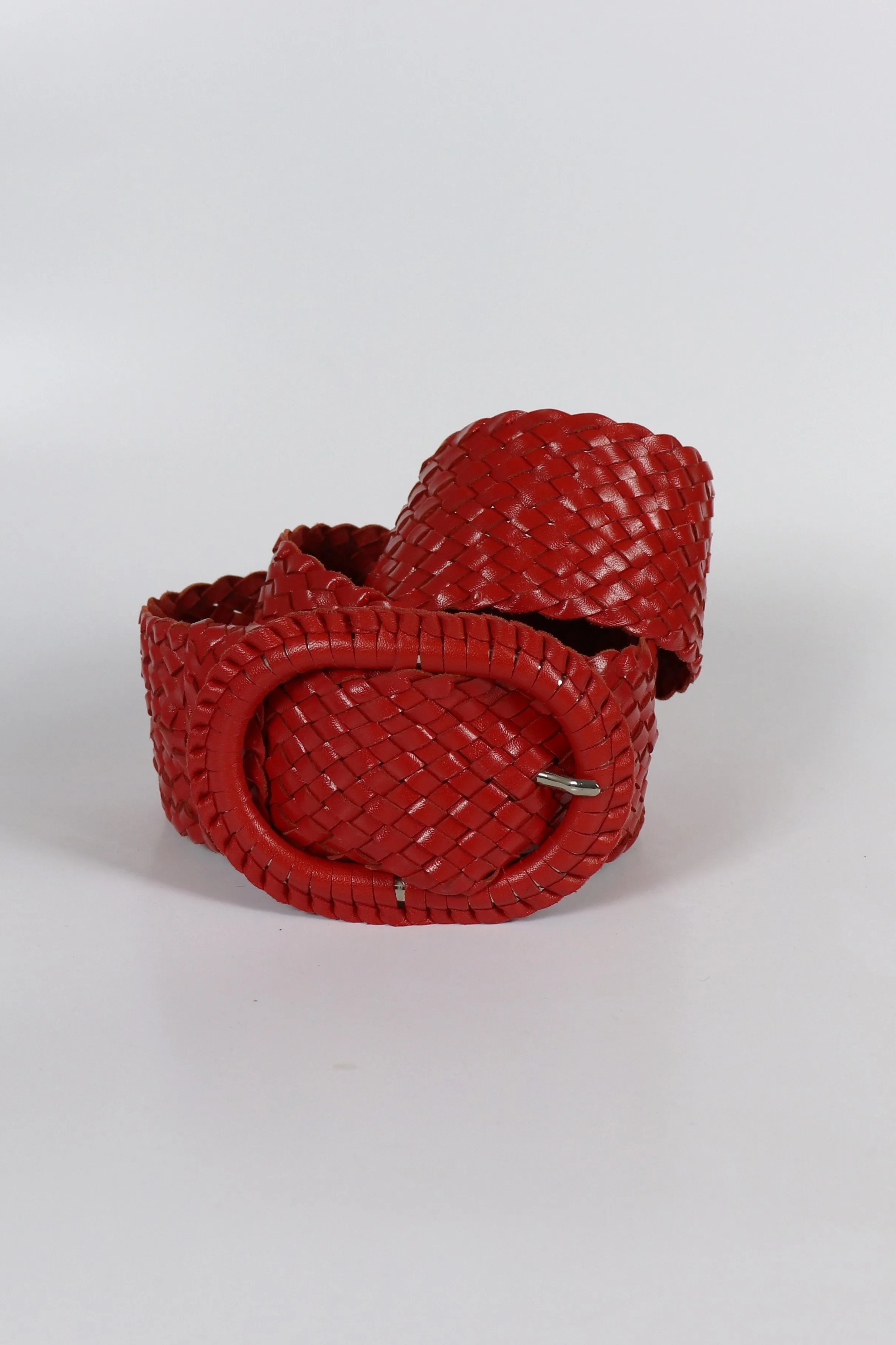 Leather Plaited Belt - Red