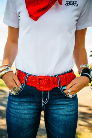 Leather Plaited Belt - Red