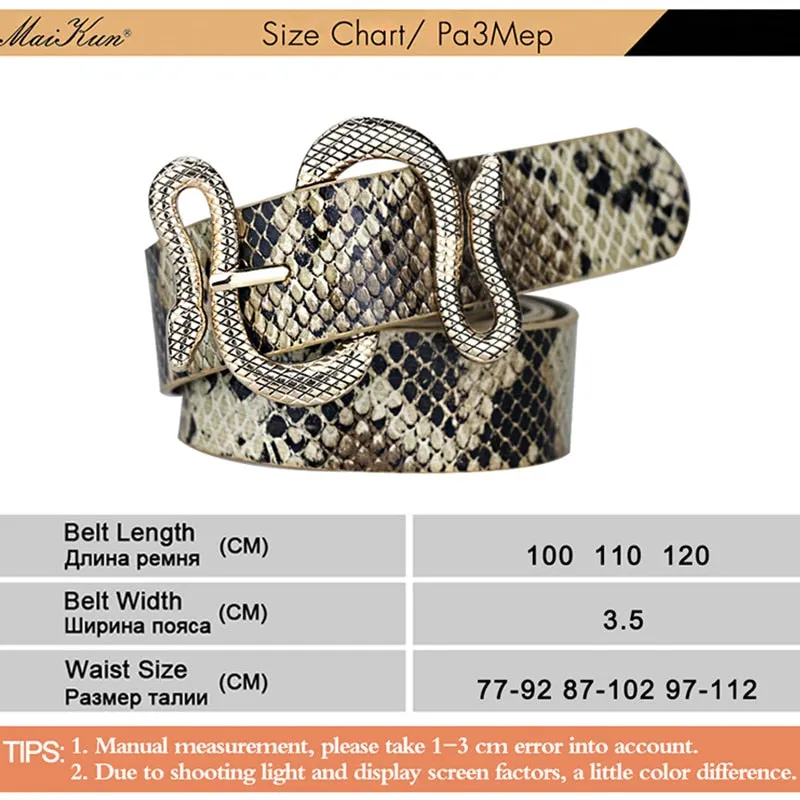 Maikun Belts for Women Snake Shape Pin Buckle Belt High Quality Leather Women Belt PU Waistband