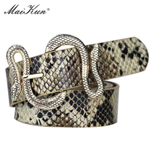 Maikun Belts for Women Snake Shape Pin Buckle Belt High Quality Leather Women Belt PU Waistband