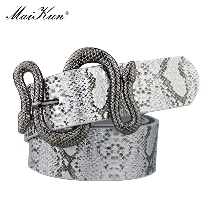 Maikun Belts for Women Snake Shape Pin Buckle Belt High Quality Leather Women Belt PU Waistband