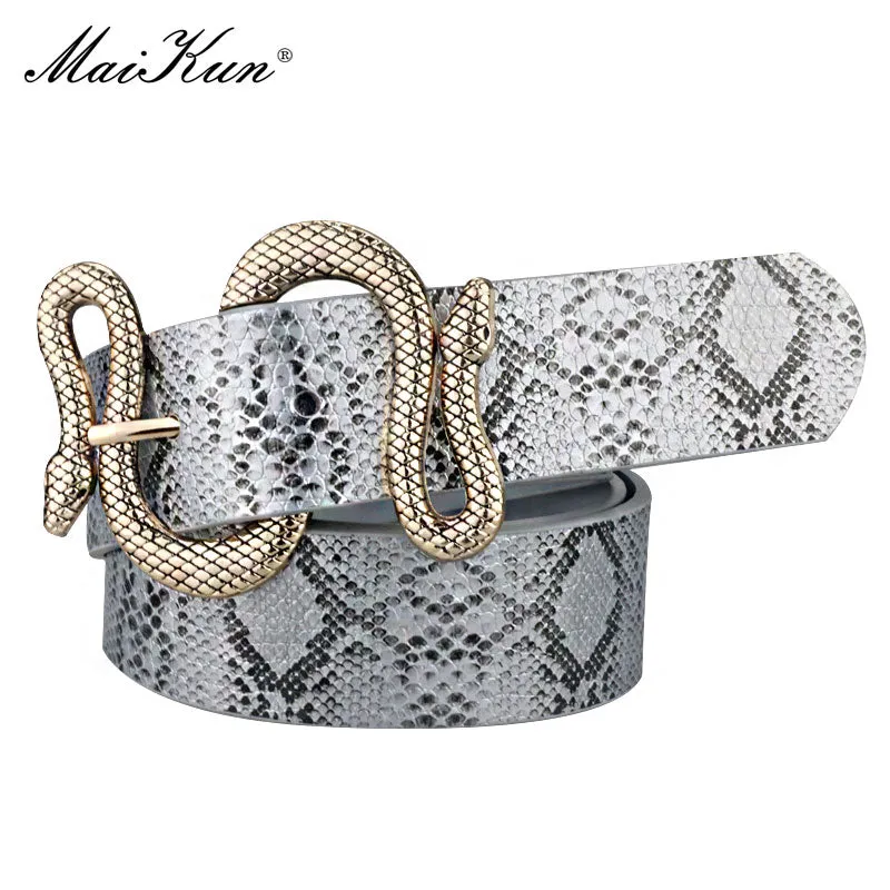 Maikun Belts for Women Snake Shape Pin Buckle Belt High Quality Leather Women Belt PU Waistband