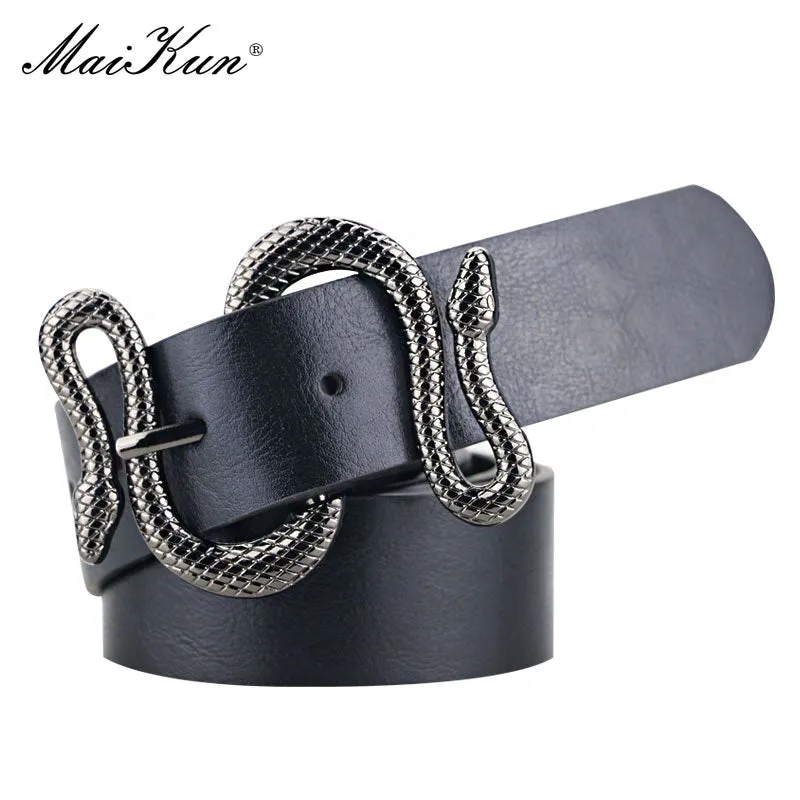 Maikun Belts for Women Snake Shape Pin Buckle Belt High Quality Leather Women Belt PU Waistband