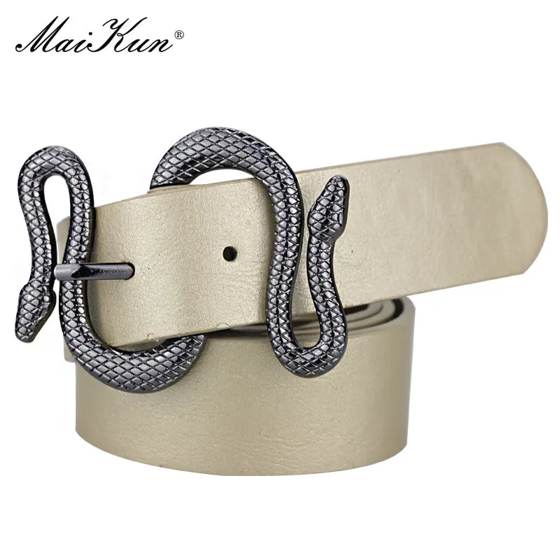 Maikun Belts for Women Snake Shape Pin Buckle Belt High Quality Leather Women Belt PU Waistband